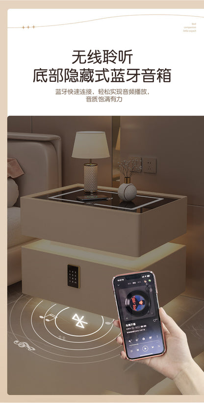 Mesita de noche con almacenamiento inteligente y altavoces
